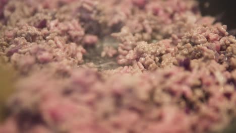 minced meat cooking in pan with onions close up