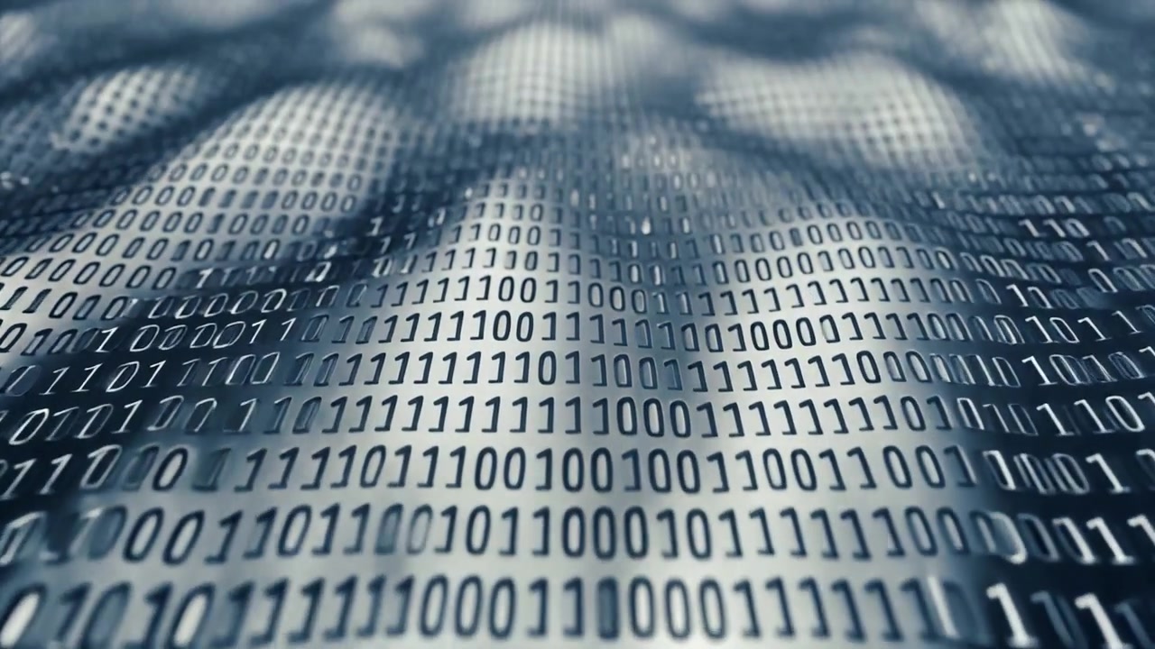 Abstract Digital Binary Code Waves Flowing in Dark Space