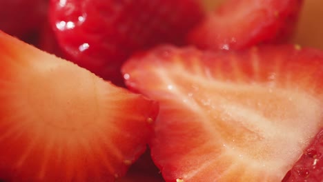 close up of sliced strawberries