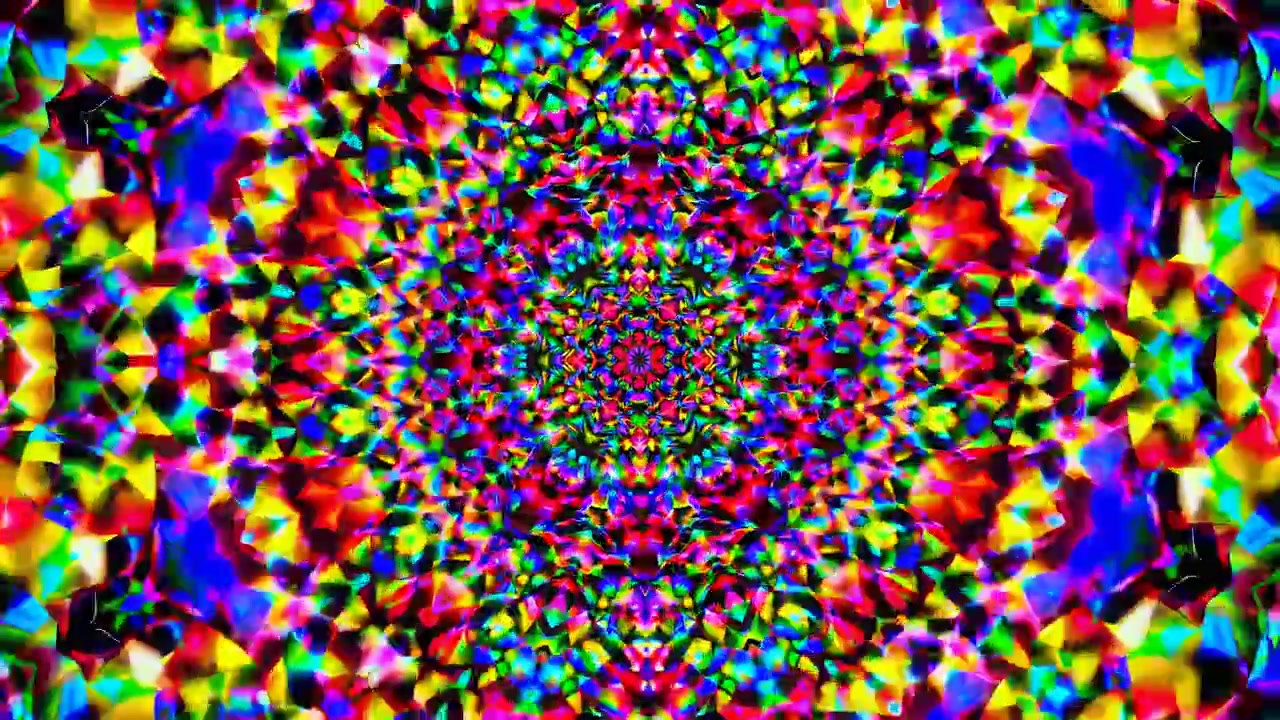 Vivace motivo caleidoscopico psichedelico con forme geometriche mutevoli