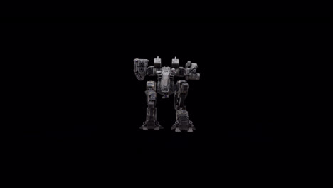 detailed 3d model of the robot, warrior futuristic machine animation, rigged skeletal structure walking backwards, dark background overlay video for alpha channel matte blending, sci-fi concept