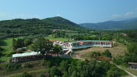 Aerial-View-Of-Golf-Ca-'Degli-Ulivi-Located-In-Marciaga,-on-the-Verona-shore-of-Lake-Garda