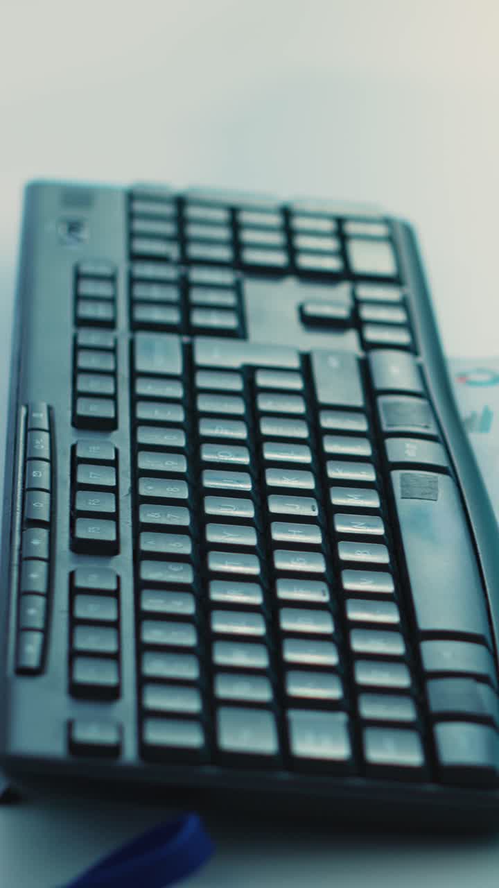 Nærbillede af et computertastatur på et kontorbord