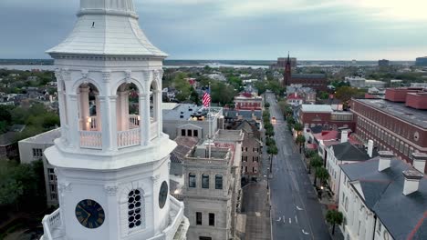 aerial push past st michaels church steeple in charleston sc, south carolina