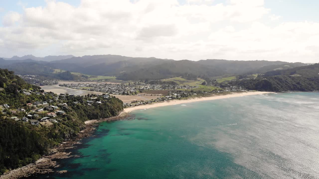 타이루아 해변, 코로만델 반도, 뉴질랜드, 공중 전망, 남태평양의 그림 같은 해안