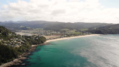 tairua beach, coromandel peninsula, new zealand, aerial view, picturesque coast on south pacific ocean