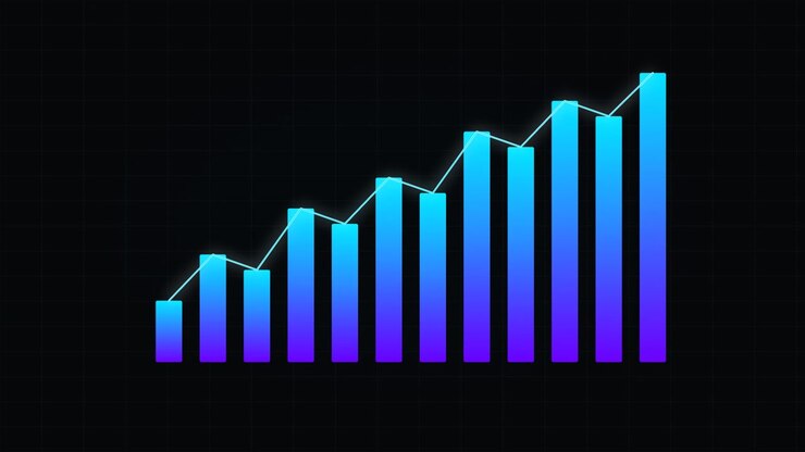 Animated Bar Chart Showing Financial Growth on Dark Background