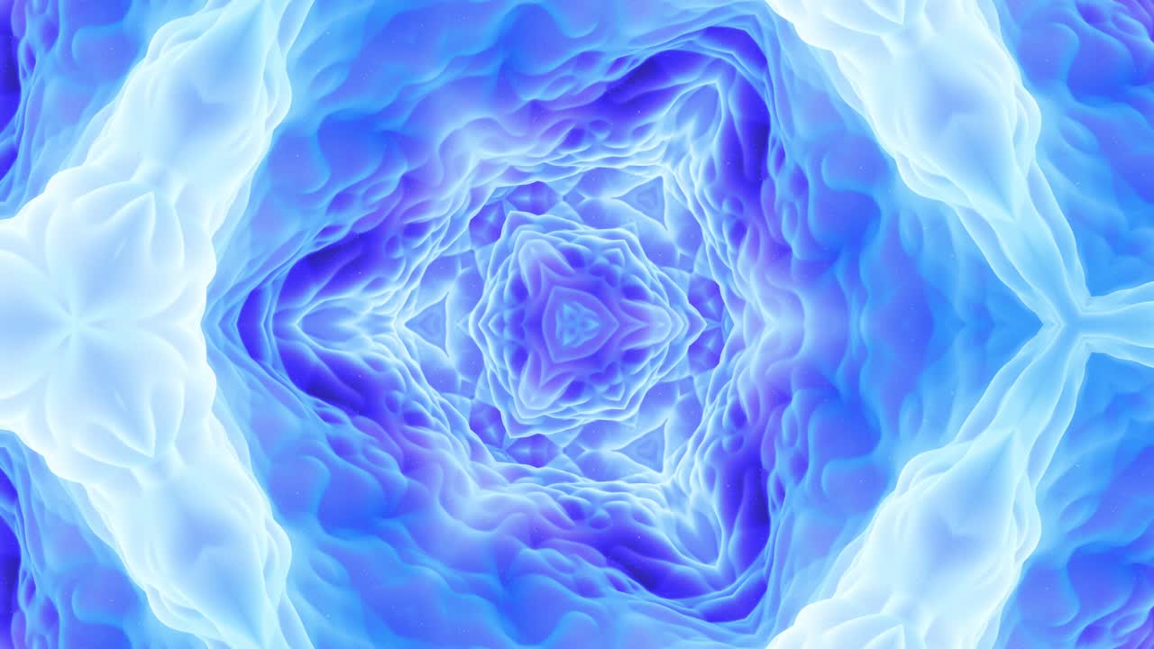 animación en bucle liso de 3d abstracto forma mate suave como flor o mandala, estructura simétrica de material de terciopelo púrpura azul intercalado con pañuelos, cambia de forma suavemente cíclica. gradiente