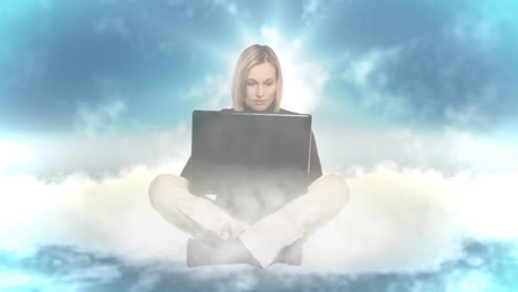 woman in the clouds with laptop