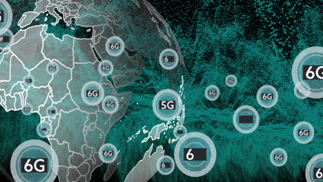 5g and 6g network coverage animation over digital world map