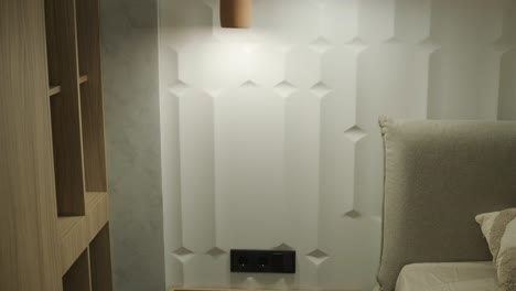 modern bedroom interior with stylish wall decor