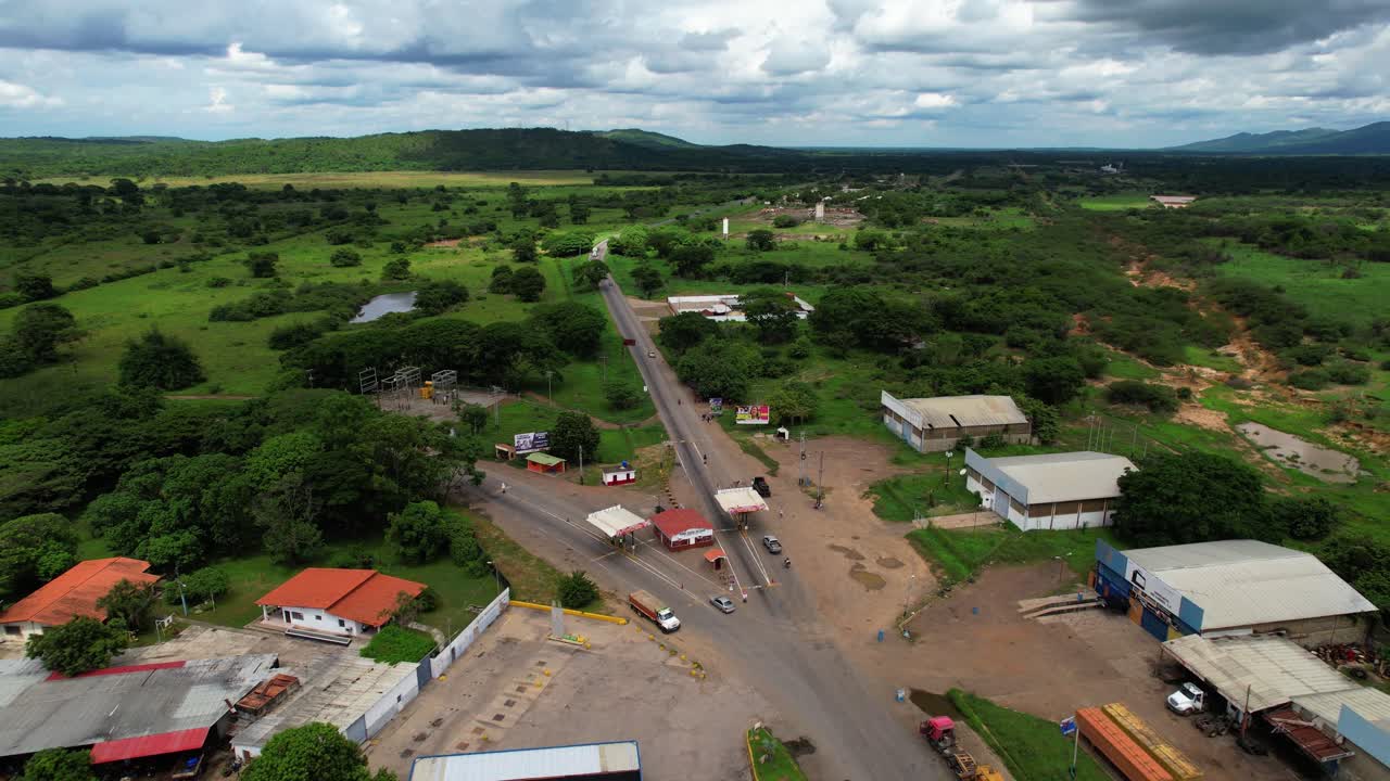 Aerial drone view of a gas station in Dos Caminos, Guarico state