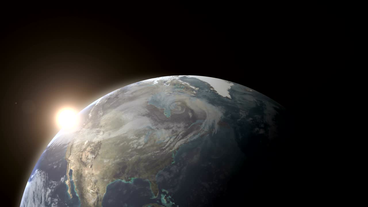 terra 3d stilizzata pianeta rotante con lens flare sole