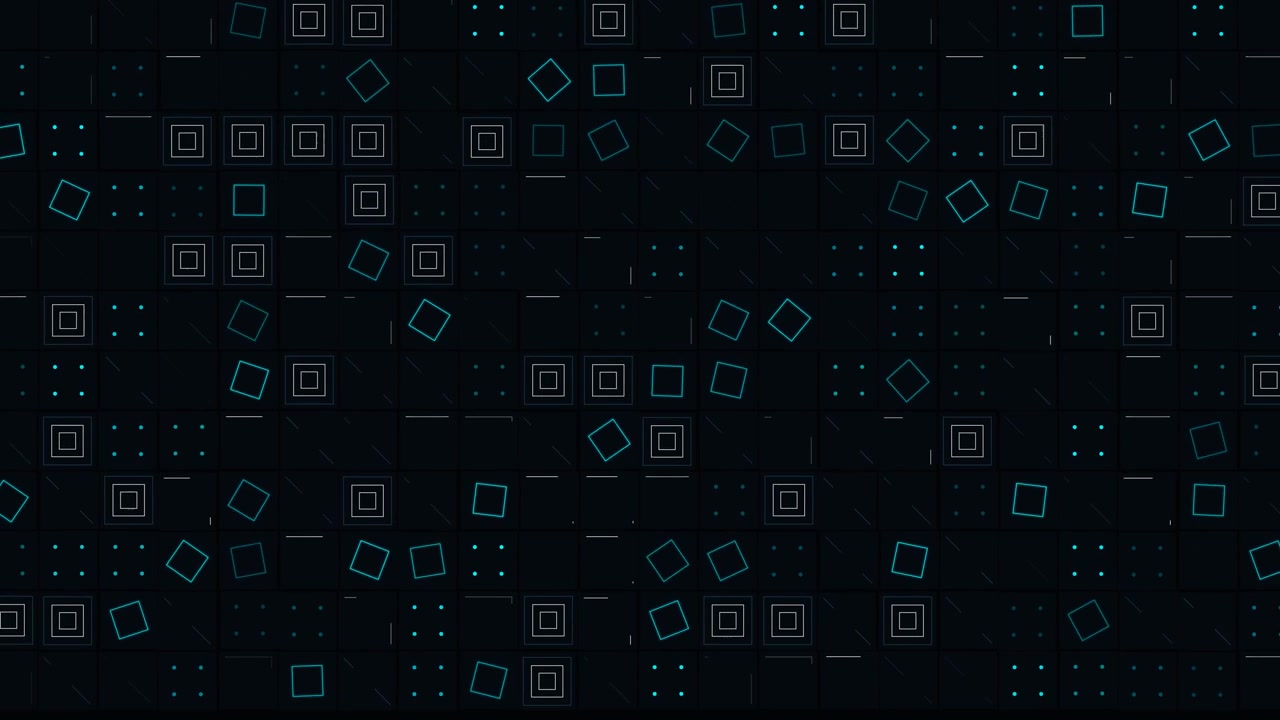 Abstract Digital Background with Moving Geometric Squares and Dots