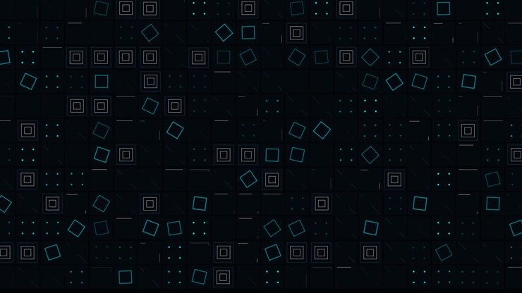 Abstract Digital Background with Moving Geometric Squares and Dots