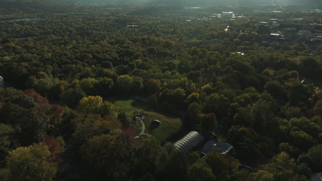 미국 아칸소 주 세쿠야 산에서 볼 수 있는 파예트빌 시내의 울창한 자연