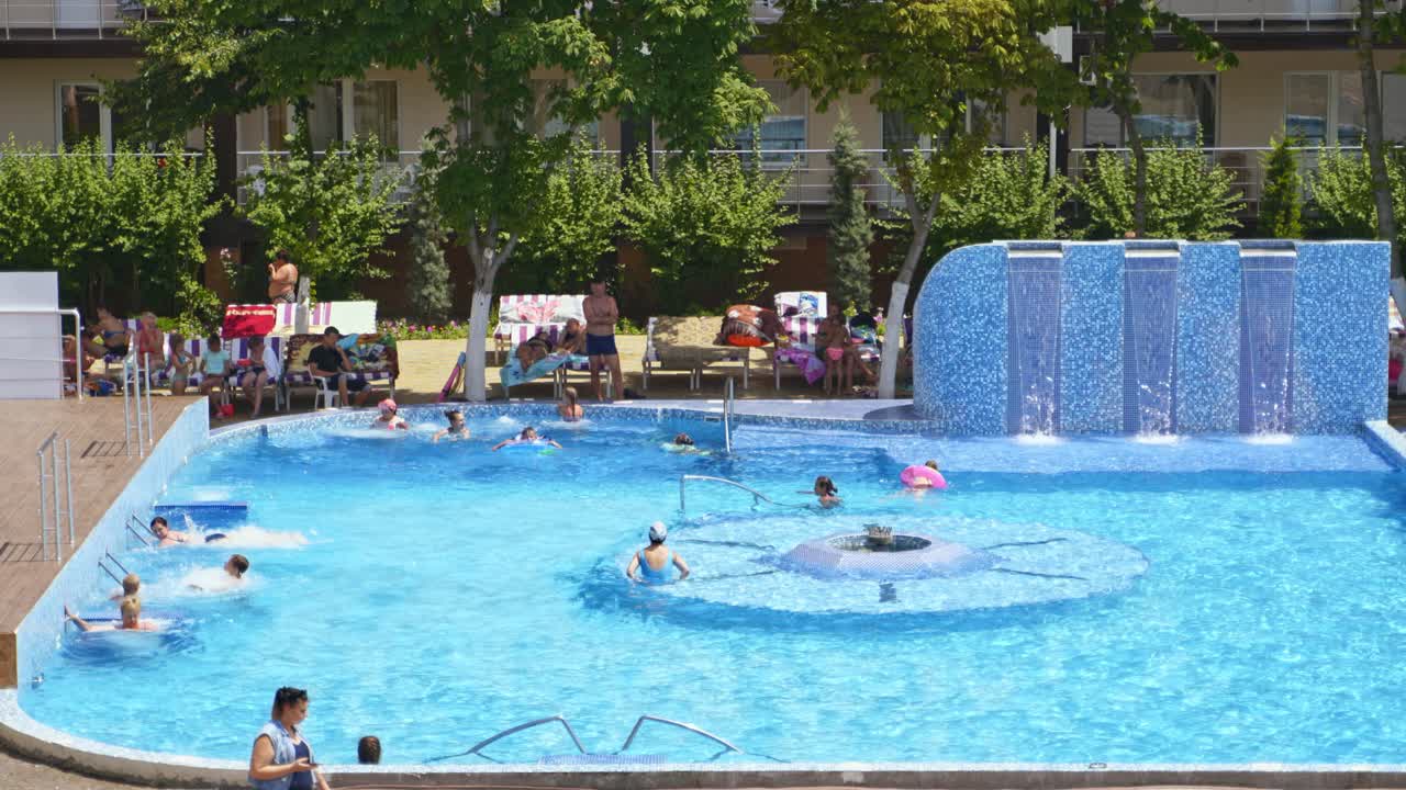 Beautiful resort pool area. Resort with swimming pool, paradise destination for vacations