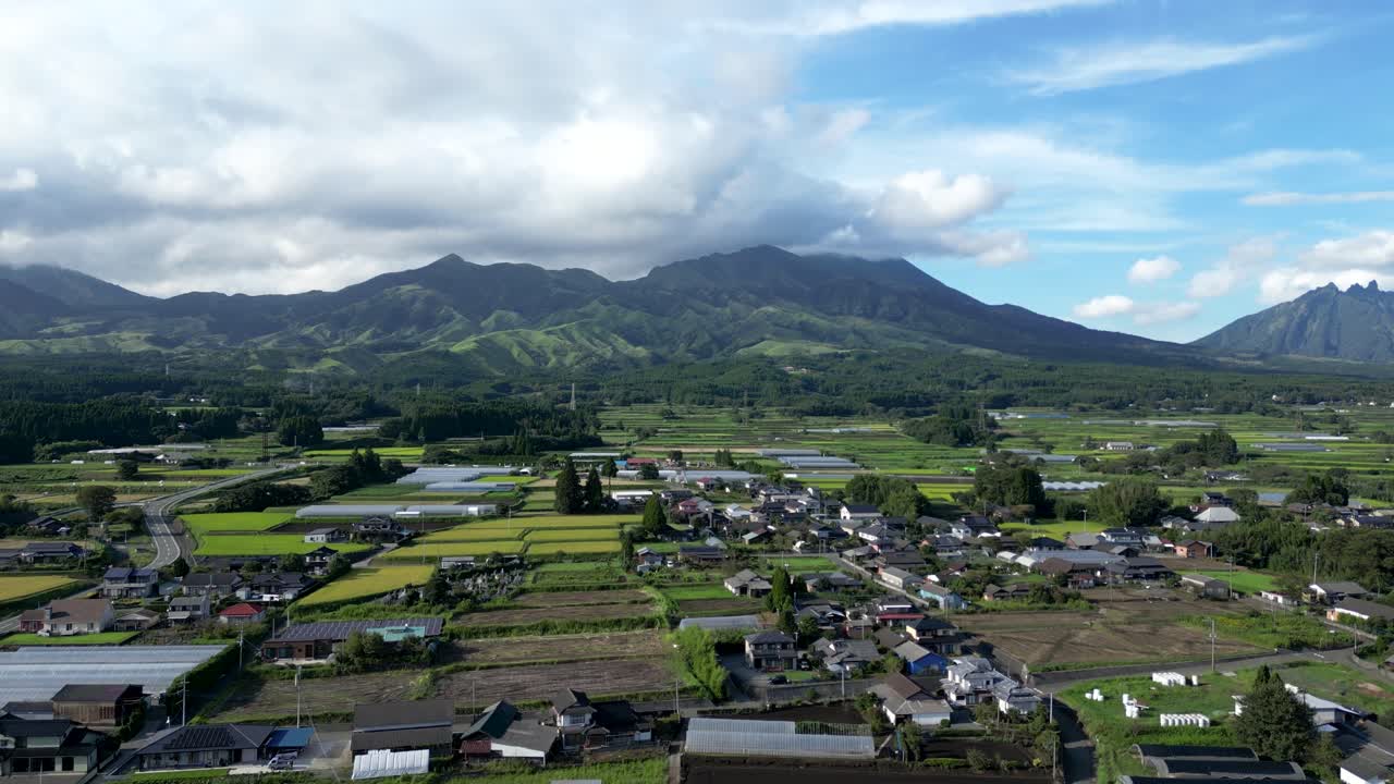 Minami-Aso City in Kumamoto, Japan. Aerial Drone flight