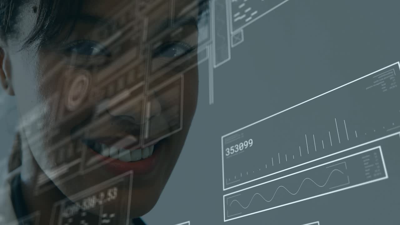 Vertical video: Leaning doctor in lab coat and stethoscope reading HUD in clinic, reviewing data