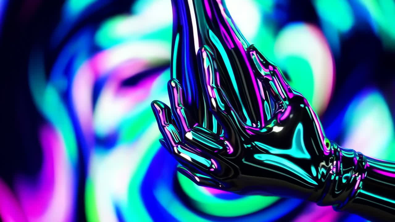 Futuristic Chrome Hand with Vibrant Neon Swirls