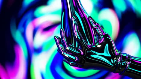 futuristic chrome hand with vibrant neon swirls