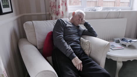 elderly man peacefully sleeping in an armchair in his living room