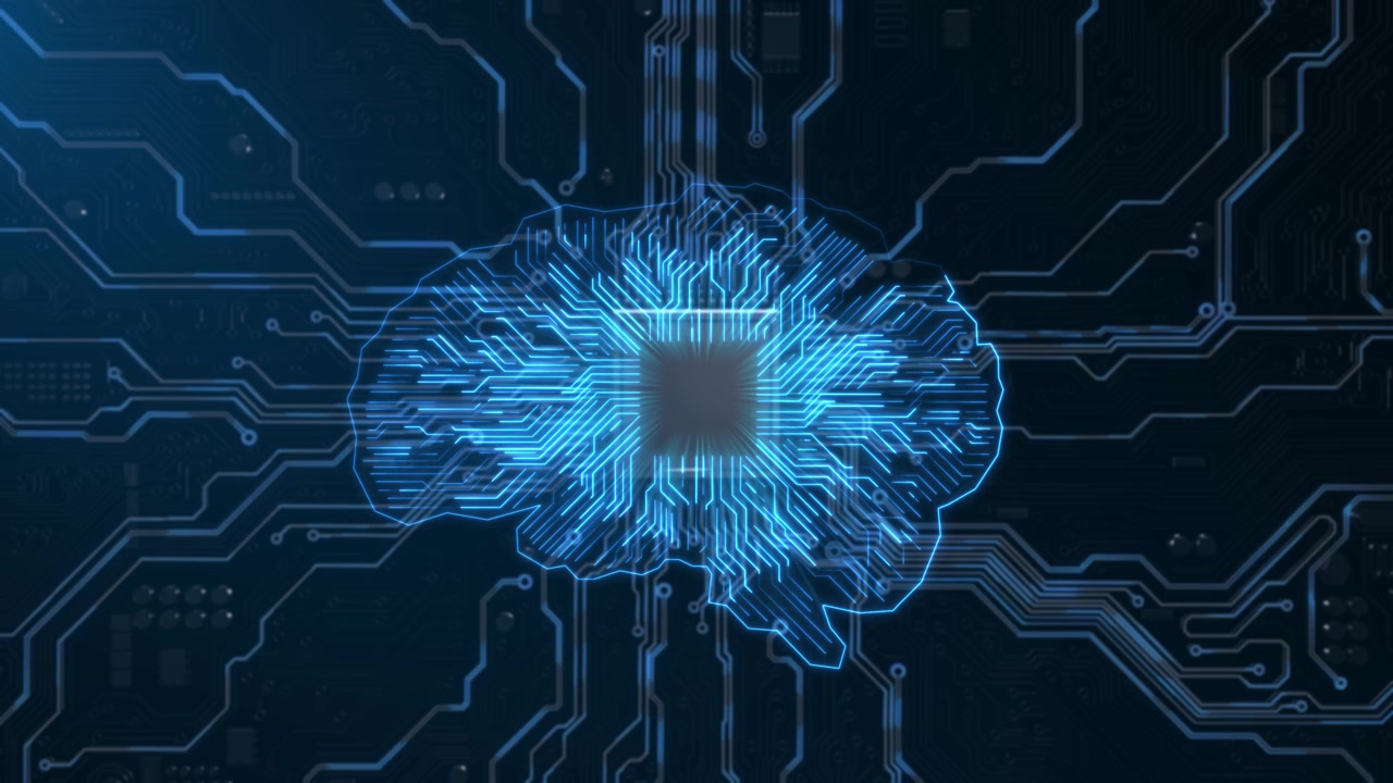 Artificial intelligence and future concept data flowing through a network of nodes digital