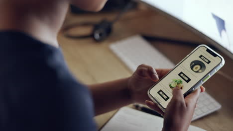 menú de comida, pantalla de teléfono inteligente