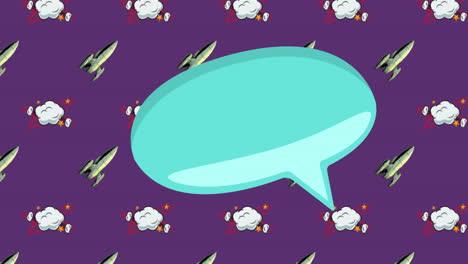 animación de la burbuja de voz y los iconos sobre fondo púrpura