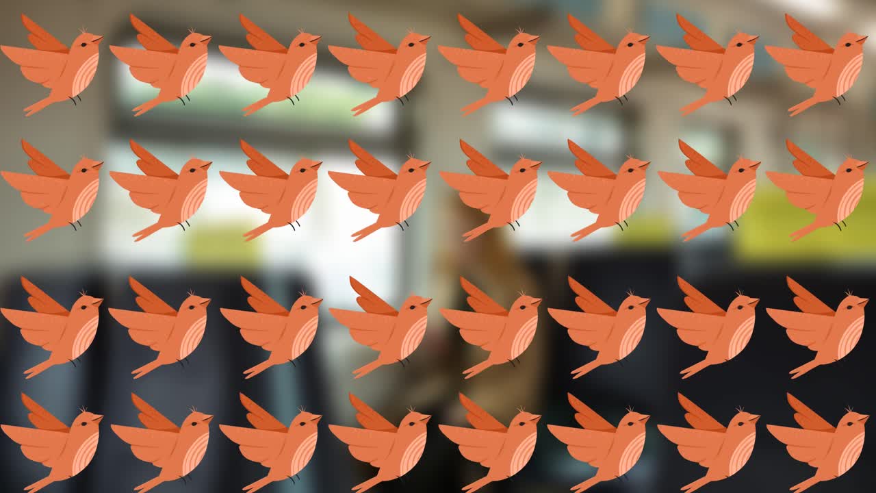 Animation af fuglemønster, der bevæger sig over et sløret tog