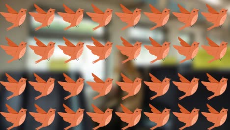 Animation-of-birds-pattern-moving-over-blurred-train