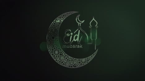 estrela cadente sobre o texto de eid mubarak com lua crescente e mesquita contra fundo verde