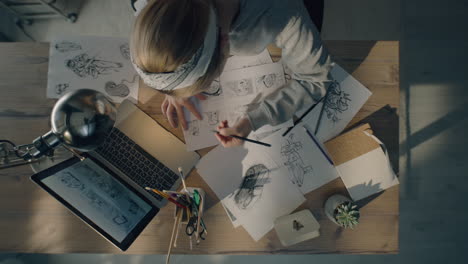 artista trabajando en bocetos de cómics