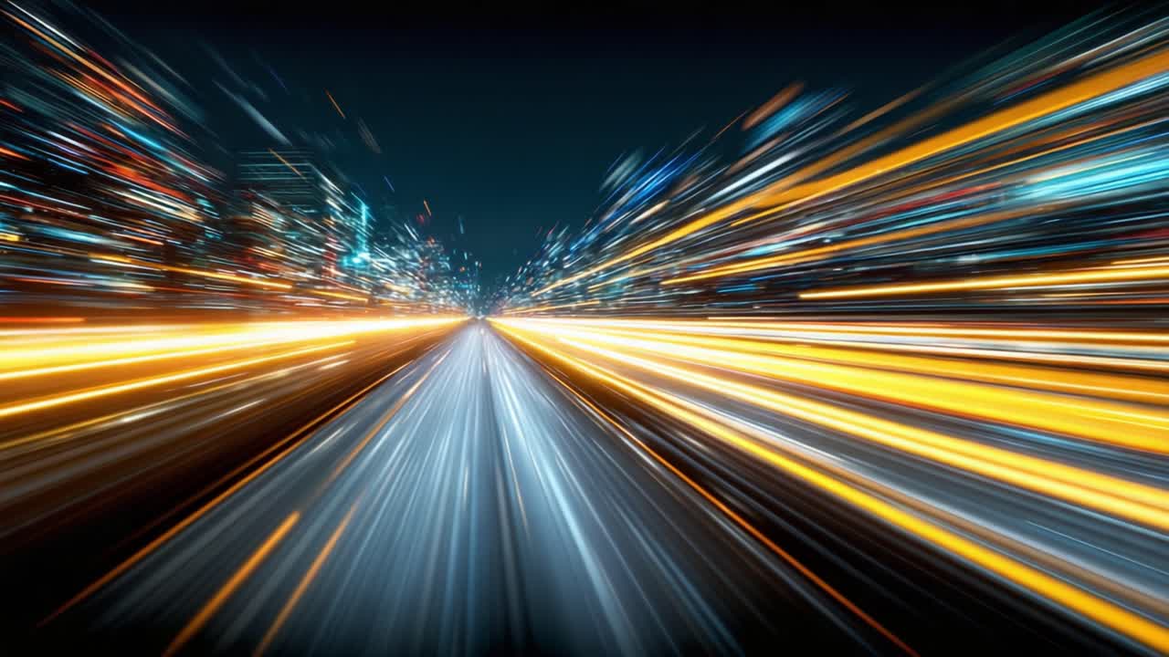 Bevægelsessløring fanget af byens lys om natten: En dynamisk udsigt over et tempofyldt bymiljø med strålende lysstriber og accelererende bevægelse
