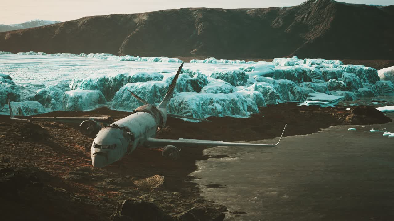 viejo avión roto en la playa de islandia