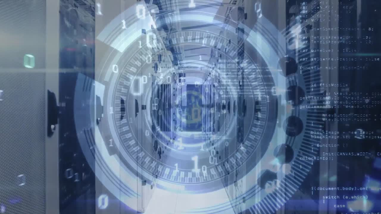 서버  ⁇ 에서 네트워크를 통해 흐르는 데이터 처리와 디지털 정보의 애니메이션