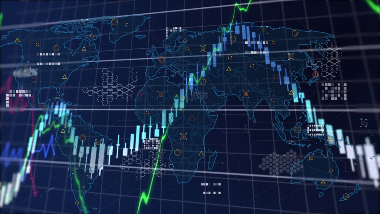 animación del procesamiento de datos financieros sobre un fondo oscuro