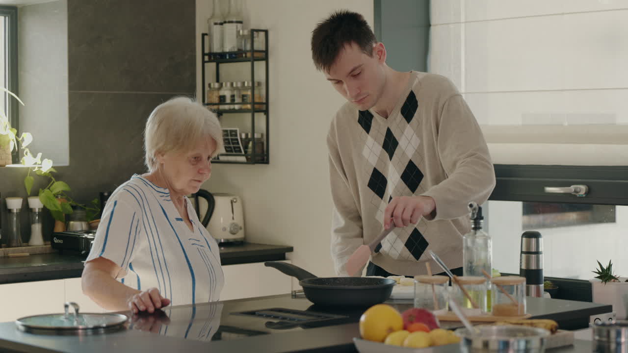 Grandchild Helping Grandparent Cook