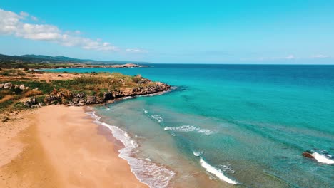 aerial 4k sandy beach with crystal clear water in north cyprus