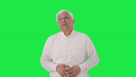 Sick-Indian-old-man-suffering-from-stomach-pain-Green-screen