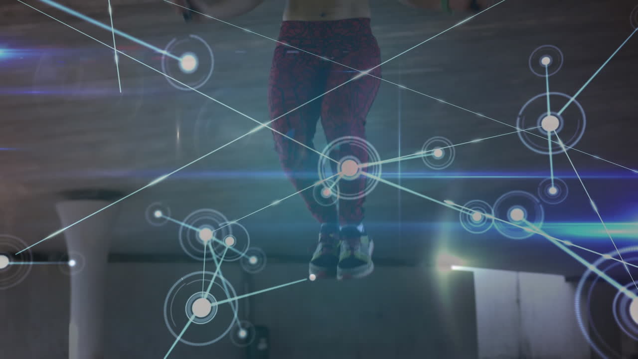 여성이 점프 로프로 점프하는 것을 통해 연결 네트워크의 애니메이션