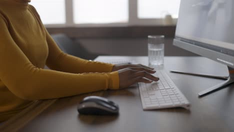 african girl student at a distance learning school, study work in a home office.