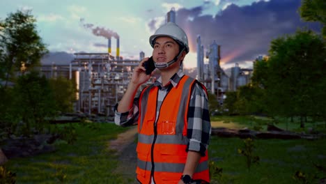 engineer talking on phone at industrial site