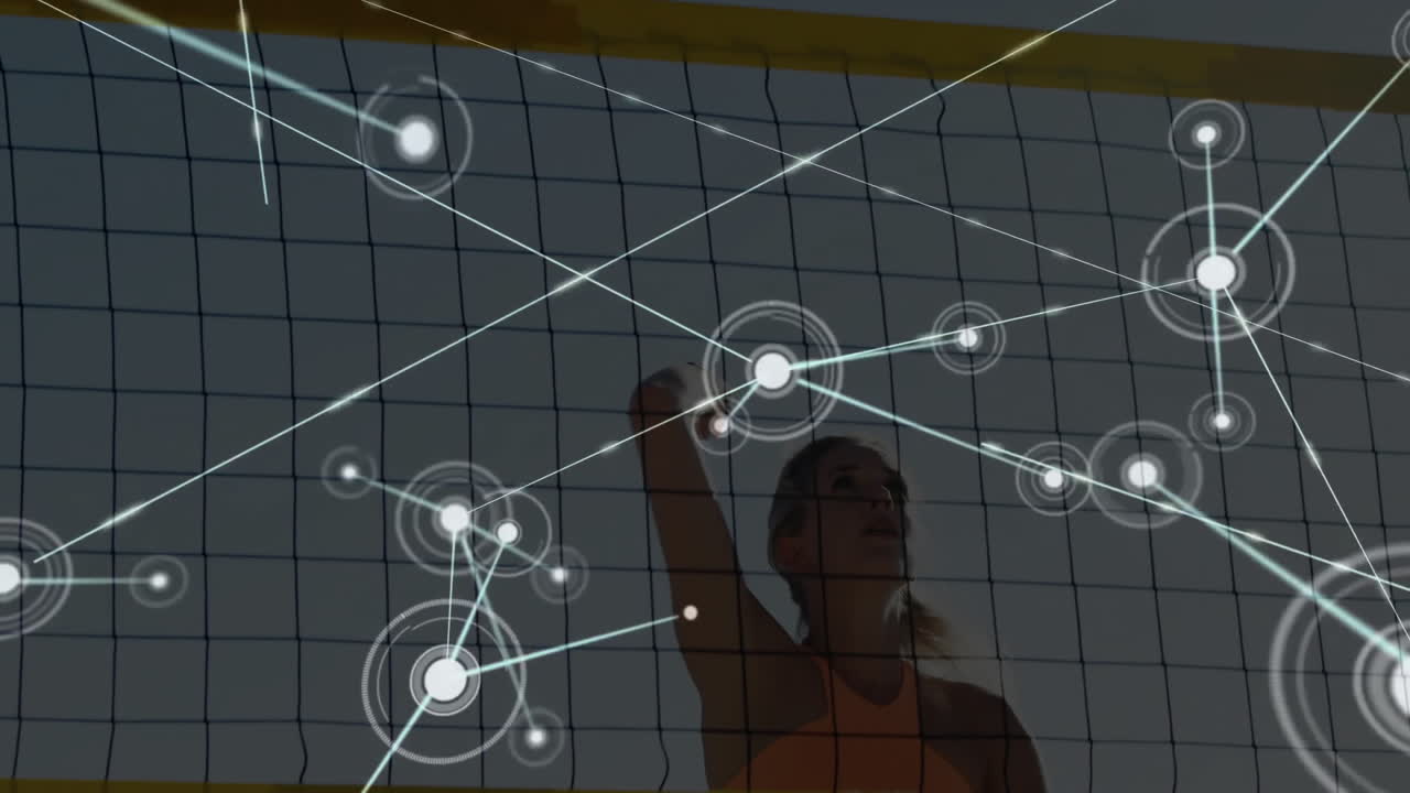 배구 선수, 네트워크 연결 아래의 선수 학교 체육관에서 애니메이션