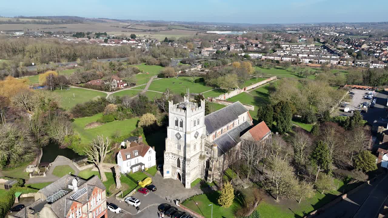 Waltham Abbey historic church Essex UK drone,aerial