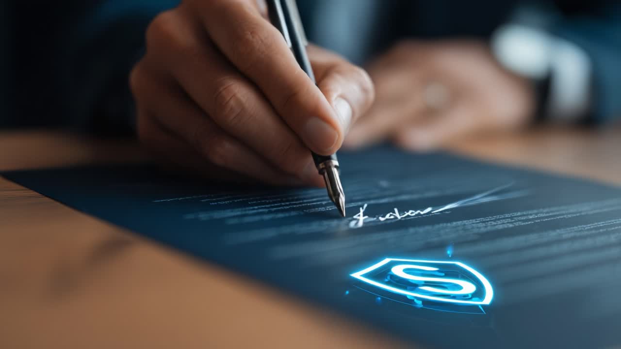 A Close-Up of a Hand Signing a Document with a Pen, Capturing the Moment of Finalizing Important Agreements and Legal Formalities with Artistic Touch