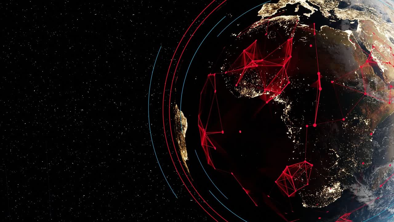earth globe view dark space electromagnetic pollution connection internet between big city and light pollution 3d rendering animation