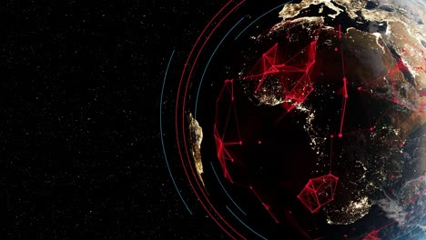 earth globe view dark space electromagnetic pollution connection internet between big city and light pollution 3d rendering animation