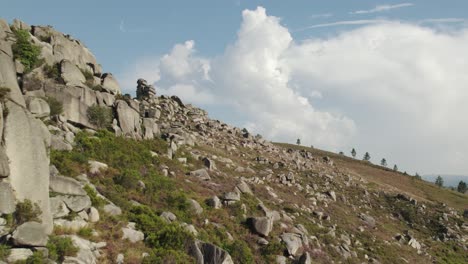 aerial pullback rocky landscape mountain at gerês national park, portugal