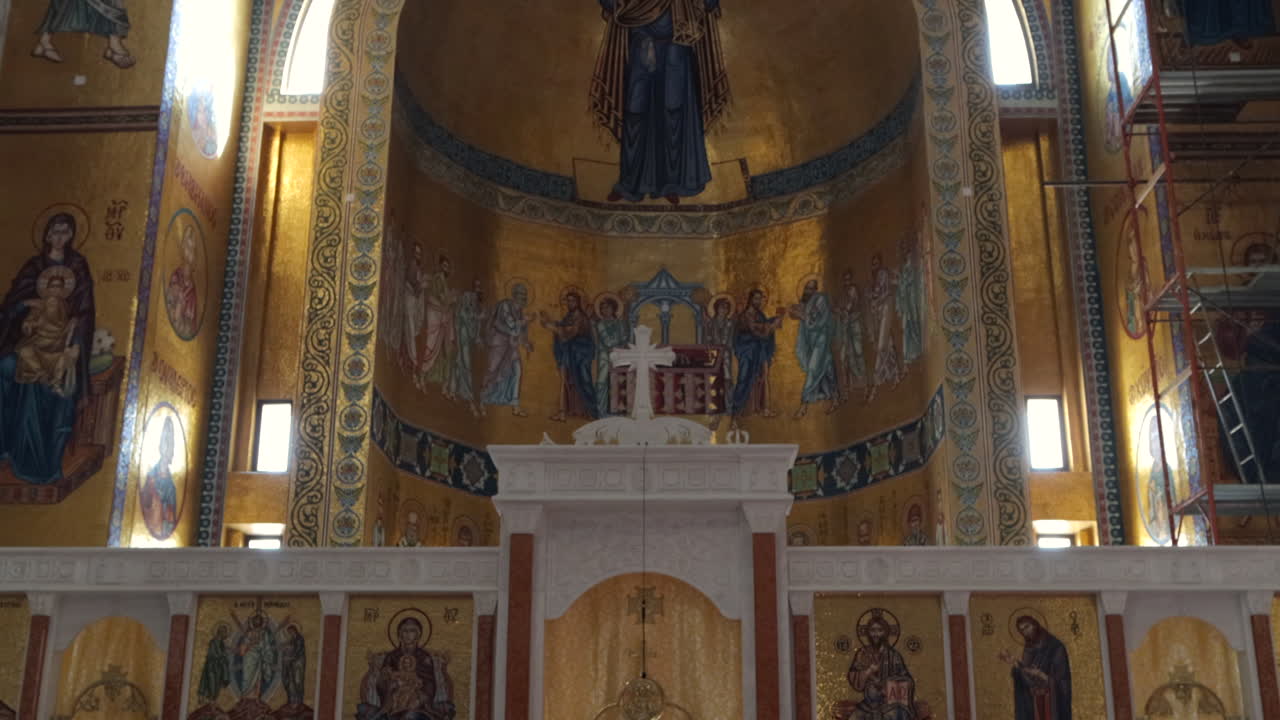 Interior Of The Episcopal Cathedral of the Lord Resurrection In Oradea, Romania, Europe. Pan Up Shot